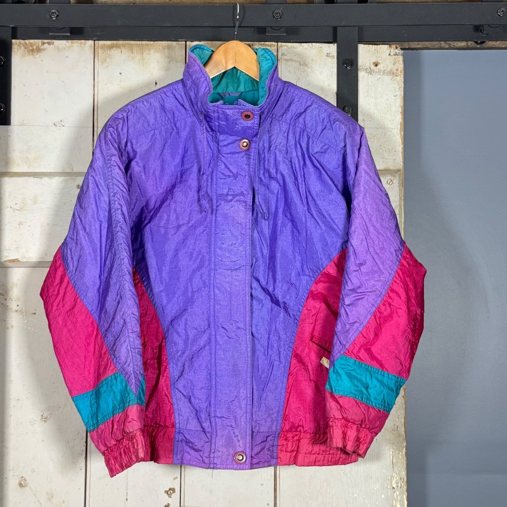 Vintage Izzi 90s Colorblock Windbreaker Puffer Ski Jacket Purple Pink Teal